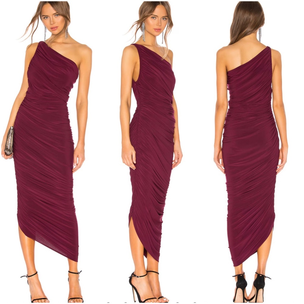Norma Kamali One Shoulder Burgundy Dress